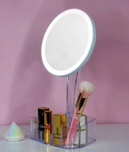 Косметичне настільне кругле дзеркало Cosmetic Mirror HH098 26 LED на підставці з підсвіткою Біле