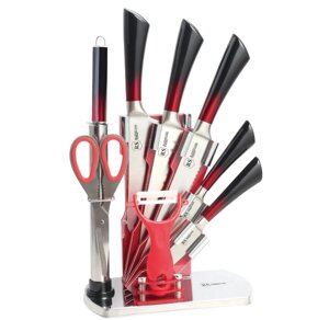 Набір ножів для кухні з підставкою Bohmann BH 8004-09 кухонні ножі та підставки червоний