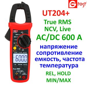 UT204+, 600A AC/DC, струмовимірювальні кліщі UNI-T, з функцією мультиметра, True RMS, Live