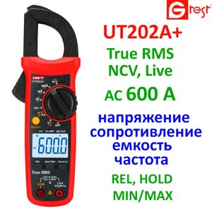 UT202A+, 600A AC, струмовимірювальні кліщі UNI-T, с функцією мультиметра, True RMS, Live