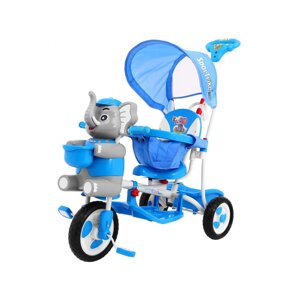 3-колісний дитячий велосипед Blue Elephant + Звуки + Навіс + Бар'єр + Підставка для ніг + Ручка + Полози +