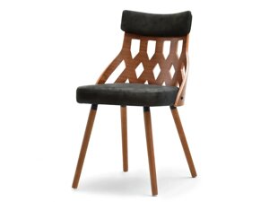 Ажурний стілець із гованої деревини з вінтажної тканини крабі горіх-чорний
