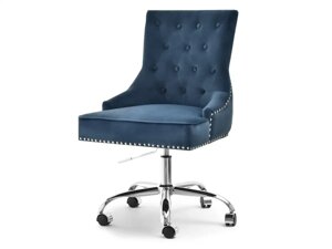 Оксамитове крісло в стилі гламур soria сірий синій із шпильками на поворотній ніжці хром