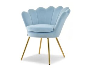 Оксамитовий стілець блакитний лазер на золотих ніжках для вітальні в стилі гламур