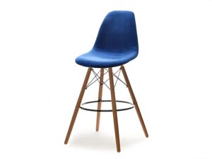 Барний стілець eps wood tap 1, темно-синій велюровий гач на дерев'яній ніжці горіха