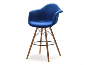 Барний стілець з eps wood tap 2 підлокітниками, темно-синій велюр на дерев'яній ніжці горіха
