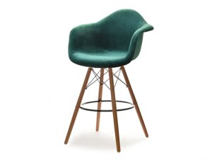 Барний стілець з eps wood tap, 2 підлокітниками, зелений велюр на дерев'яній ніжці горіх