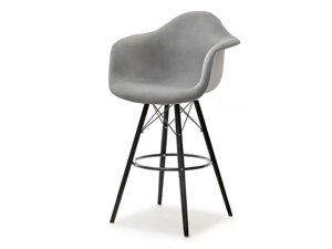 Барний стілець з підлокітниками eps wood tap 2 сірий велюровий гачок на чорній дерев'яній ніжці