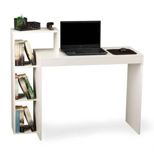 Білий офісний комп'ютерний стіл, стіл + полиця, 4 полиці