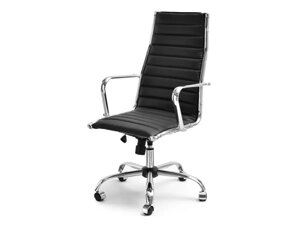 Берлін чорний обертовий офісний стілець, екошкіра на хромованій ніжці з колесами