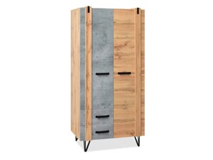 Велика дводверна шафа для одягу soho sh01 дуб — бетон із полицями та ящиками в стилі лофт