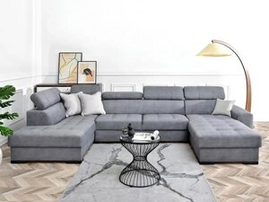 Великий u-подібний кутовий диван miami 8, сірий, стьобаний, з регульованими підголівниками