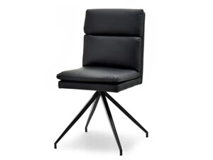 Чорний шкіряний стілець-лофт ralph з м'яким сидінням на сталевій ніжці павука