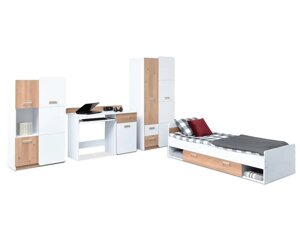 Codi 4 меблевий комплект білий дуб із ліжком, столом і шафою для молодіжної кімнати