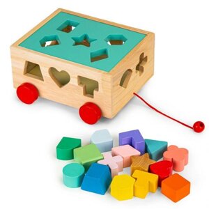 Дерев'яний візок-сортирувальник із кубиками — розвивальний кубик для дітей