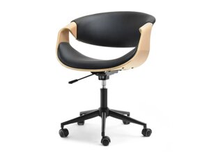 Дерев'яний маленький офісний стілець rapid чорна шкіра з фанери дуба з чорною ніжкою на колесах