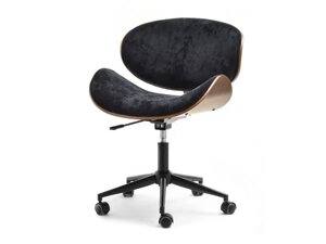 Дерев'яний офісний стілець із гойдалкою на колесах горіх із чорною тканиною на чорній ніжці