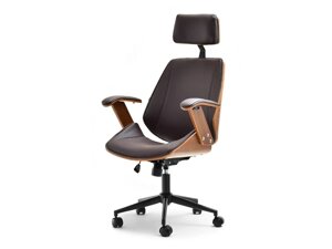 Дерев'яний офісний стілець у стилі лофтсор, екокоричнева шкіра — корпус горіх із механізмом нахилення