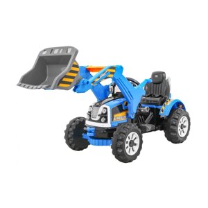 Дитячий бульдозер-трактор на акумуляторі, синій + рухомий ківш + труба + ремені + 2 швидкості