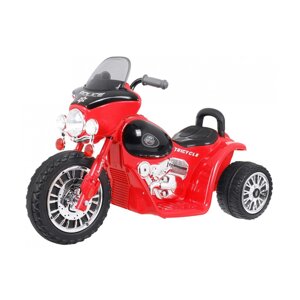 Дитячий мотоцикл-чопер на акумуляторі, червоний + 3 колеса + звуки + світлодіодні ліхтарі
