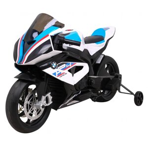Дитячий мотоцикл на акумуляторі BMW HP4, Білий + Додаткові колеса + Free Start + EVA + MP3 LED
