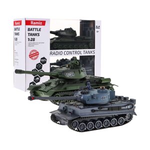 Дистанційно керовані 2 танки Т-34 проти Тигра для дітей 3+ Стріляючі моделі 1:28 + Великий танковий бій