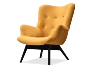 Дизайнерське крісло flori, медові вуха зі стьобаного оксамиту на чорній дерев'яній ніжці