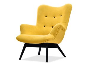 Дизайнське крісло flori, жовті вуха зі стьобаної тканини на чорній дерев'яній ніжці