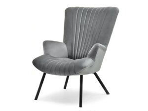 Елегантне крісло для вітальні lanza сірий велюр із чорними металевими ніжками