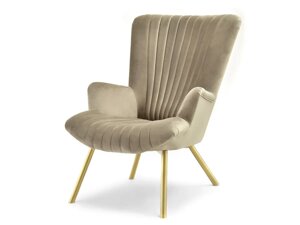 Елегантне крісло lanza з високою спинкою, пісочний велюр на золотих сталевих ніжках