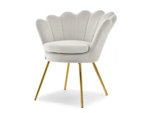 Елегантне крісло лазар мушля, сіре, з оксамиту, на золотих ніжках для відпочинку