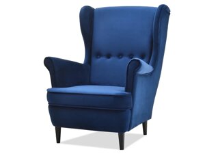 Елегантне крісло malmo, великі підлокітники, темно-синій оксамит, на чорних ніжках