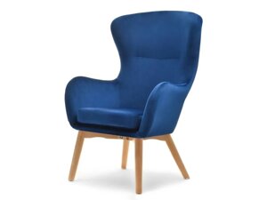 Елегантне літнє крісло з високою спинкою, темно-синій велюр, ніжка з бук