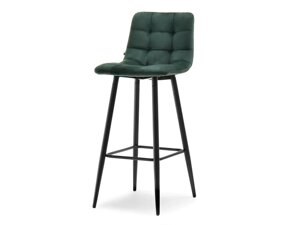 Елегантний барний стілець зі спинкою нева, зелений велюр, на чорних ніжках