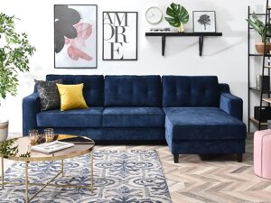 Елегантний розширений кутовий диван eren, темно-синій зі стьобаними подушками