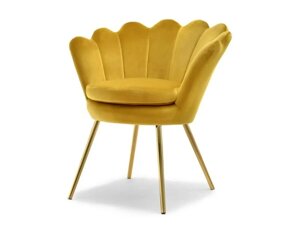 Гламурне крісло у формі мушлі лазар гірчичне крісло з оксамиту на золотих ніжках