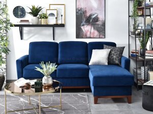 Комфортний кутовий диван із функціями bergen з темно-синього велюру для невеликої кімнати