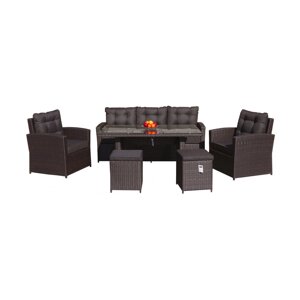 Комплект садових меблів 6в1 з техоратану коричневого кольору + диван + високий стіл + 2 крісла + 2 пуфи + 12