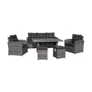 Комплект садових меблів 6 в 1 Техоратан Сірий + диван + високий стіл + 2 крісла + 2 пуфи + 12 подушок