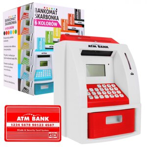 Скарбничка-банкомат для дітей 3+ червона Інтерактивні функції + карта банкомата