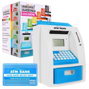 Скарбничка-банкомат для дітей 3+ синя Інтерактивні функції + карта банкомата