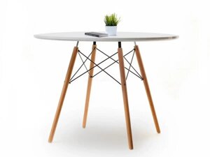 Круглий білий стіл на дерев'яних ніжках emt wood