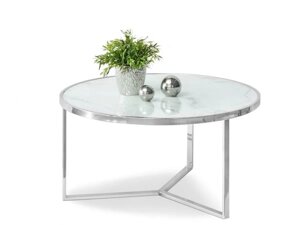 Круглий срібний журнальний столик natal xl з білою мармуровою стільницею для вітальні