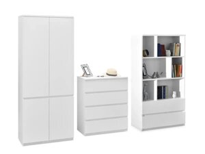 Libro 5 білий комплект меблів для невеликої вітальні з шафою, комодом і полицею