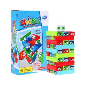 Мініаркадна гра Jenga для дітей 3+Будівництво вежі + 30 різнобарвних кубиків + гральні кістки.