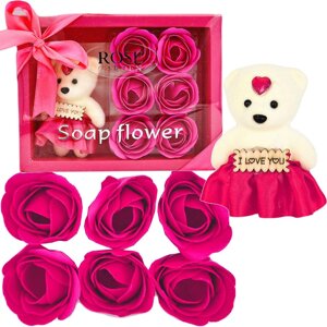 Ведмедик з трояндочками — мило в подарунковому пакованні WKS VALENTINO NO. 61825_CIEMNO-RöOWE