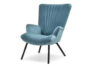 Модне оксамитове крісло lanza темно-синій з високою спинкою ніжки чорний метал
