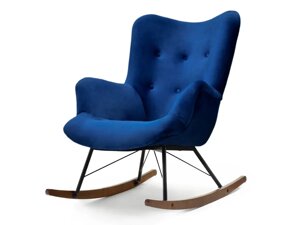 Модне велике крісло-гойдалка lauren, темно-синій велюр із ґудзиками на лазках, горіх