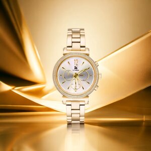 Модний жіночий годинник — золота обробка, фіаніти ZEGARKI_wks ZF-7219