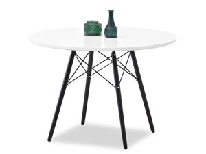 Модний круглий стіл на чорних ніжках зі столиками емт дерево білий глянсовий чорний
